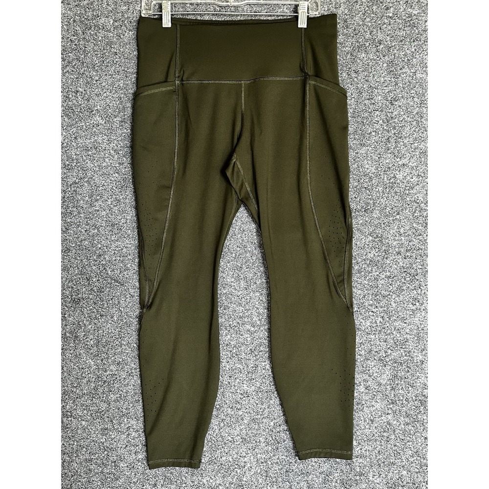 All In‎ Motion Women's Leggings w/decorative Laser Holes - Army Green - Sz LARGE